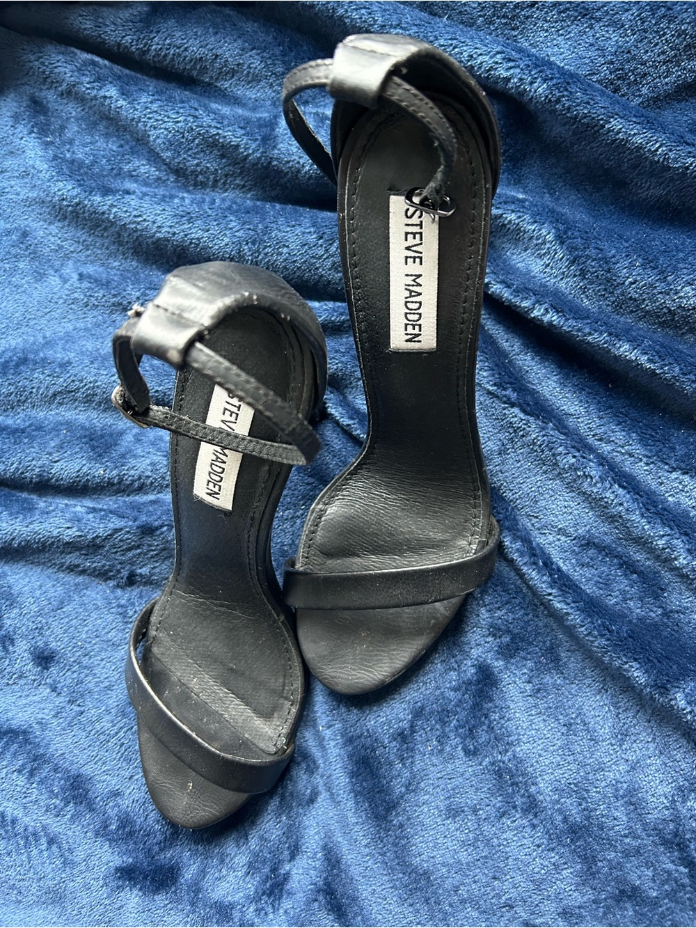 Steve Madden Black Single-Strap Ankle-Heel Sandals